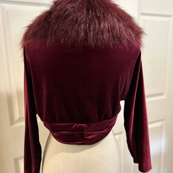 TAHARI Womens Burgundy Faux Fur Solid Long Sleeve Open
Cardigan Sweater Size XL - Picture 4 of 15